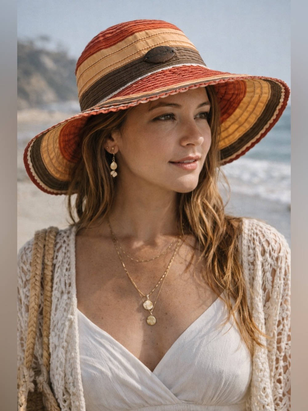 Panama Jack Wide Brim Hat One Size Boho Coastal Sun Hat Colorblock